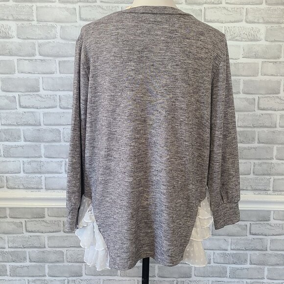 JJ's Fairyland Lace Ruffle Long Sleeve Top Gray NEW Lg Romantic Cottage Feminine - Picture 3 of 8